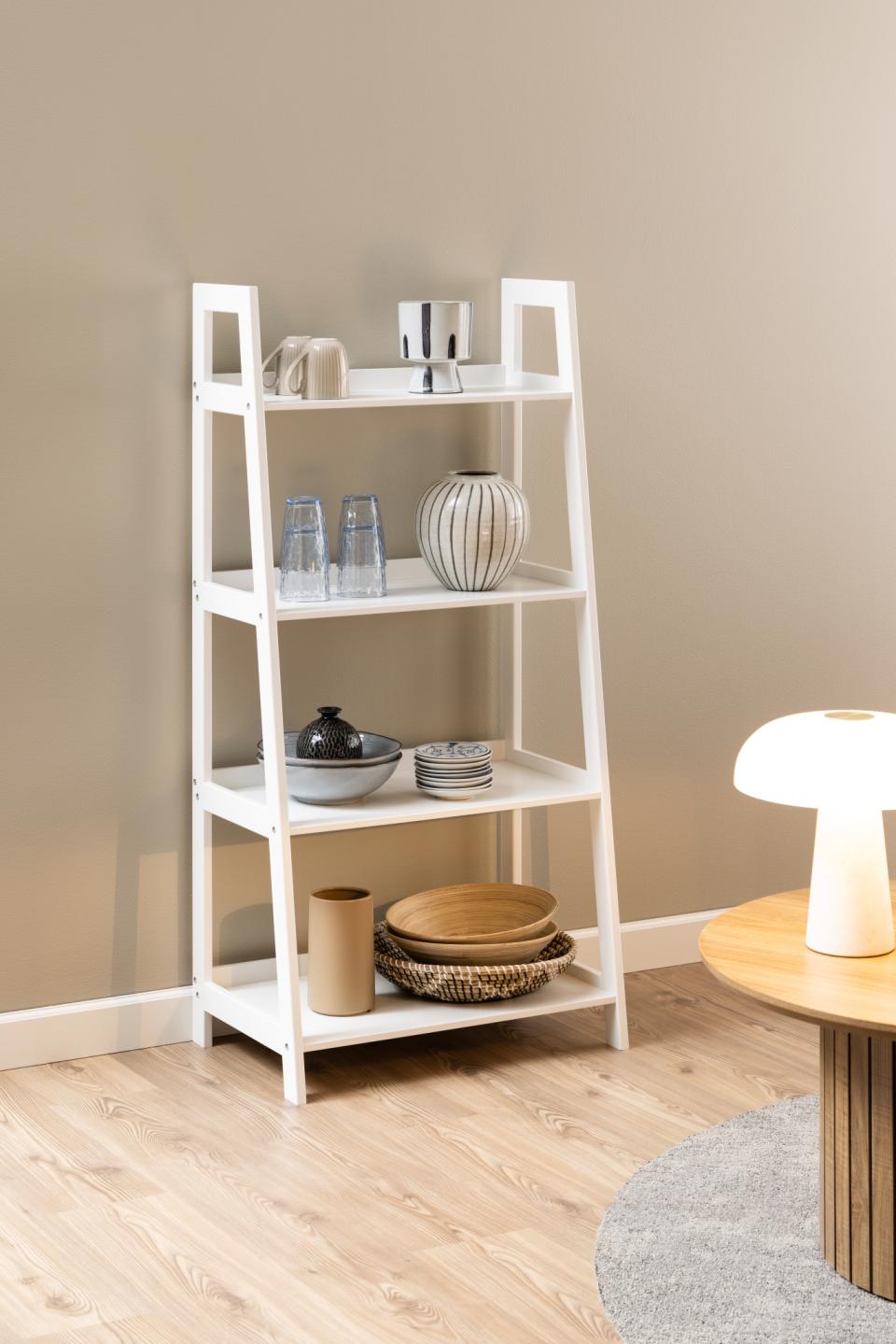 Wally Wooden Step Bookcase Storage Shelf Unit In White 63x40x130 cm