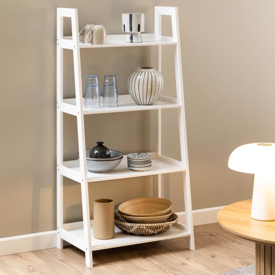 Wally Wooden Step Bookcase Storage Shelf Unit In White 63x40x130 cm
