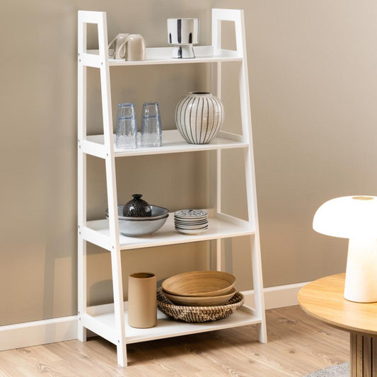 Wally Wooden Step Bookcase Storage Shelf Unit In White 63x40x130 cm