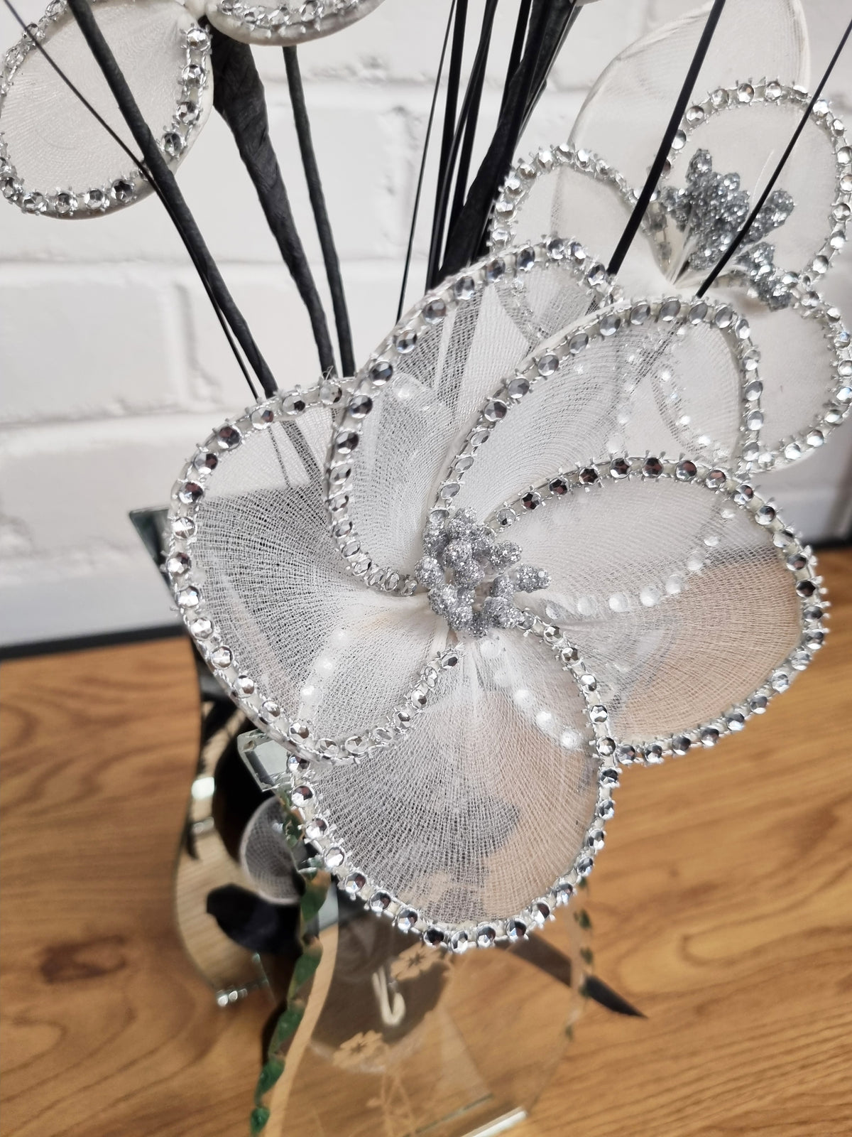 Gossamer Nylon Flower In A Mirrored Vase With Stunning Detail