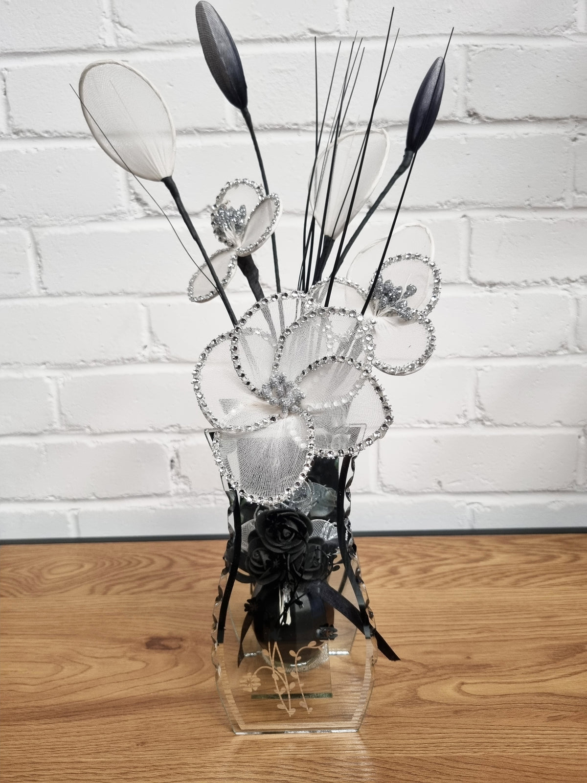 Gossamer Nylon Flower In A Mirrored Vase With Stunning Detail
