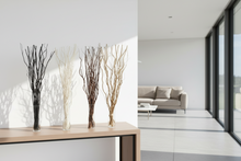 Load image into Gallery viewer, Modern interior with decorative branches in glass vases on a wooden table.
