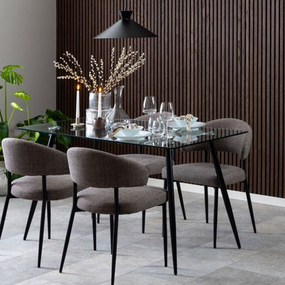 Wilma Modern Dining Table Clear Glass With Black Metal Legs 140cm