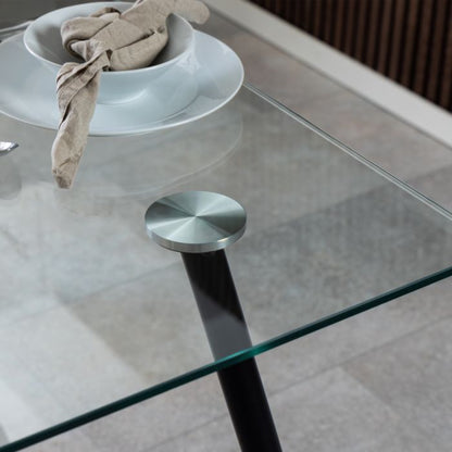 Wilma Modern Dining Table Clear Glass With Black Metal Legs 140cm