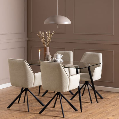 Wilma Modern Dining Table Clear Glass With Black Metal Legs 140cm