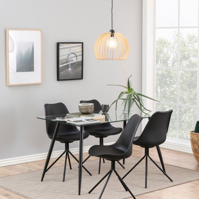 Wilma Modern Dining Table Clear Glass With Black Metal Legs 140cm
