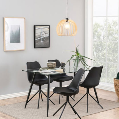 Wilma Modern Dining Table Clear Glass With Black Metal Legs 140cm