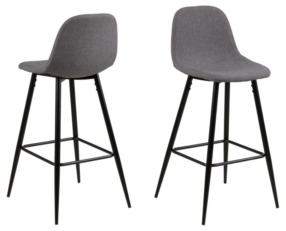 Wilma Fabric Bar Stool, Set Of 2 Comfort Bar Counter Stools With Black Metal Legs