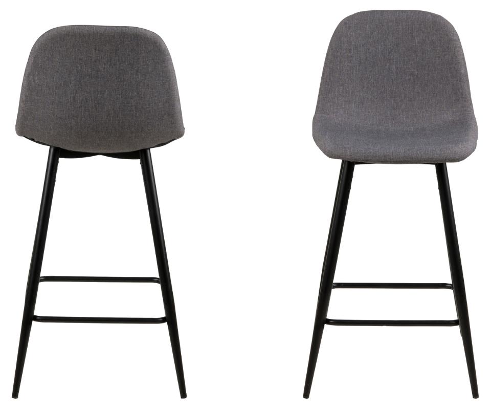 Wilma Fabric Bar Stool, Set Of 2 Comfort Bar Counter Stools With Black Metal Legs