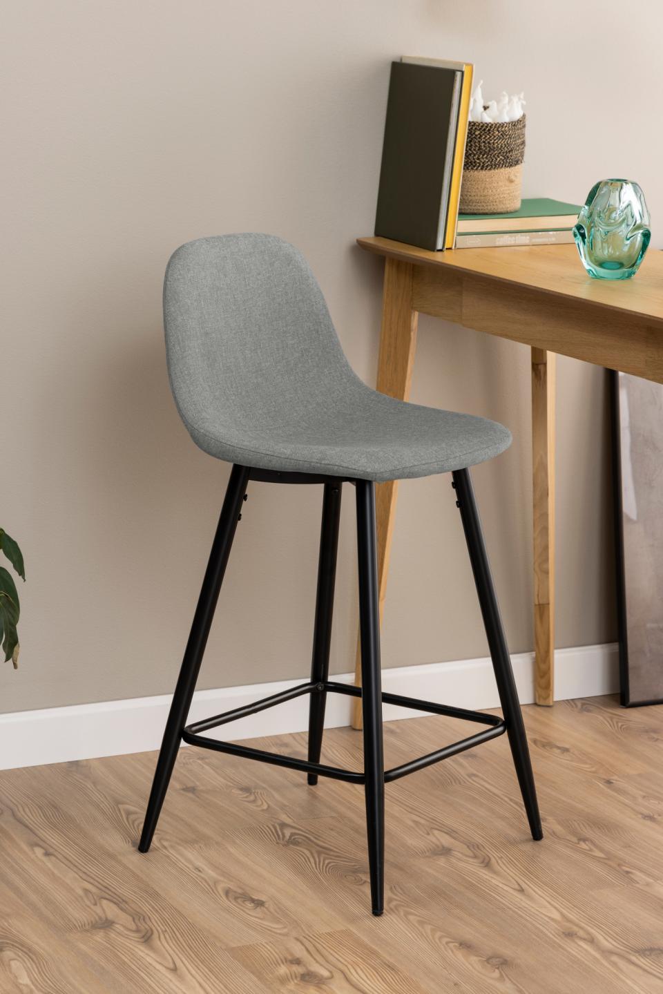 Wilma Fabric Bar Stool, Set Of 2 Comfort Bar Counter Stools With Black Metal Legs