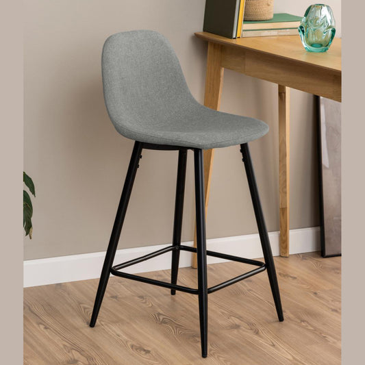 Wilma Fabric Bar Stool, Set Of 2 Comfort Bar Counter Stools With Black Metal Legs