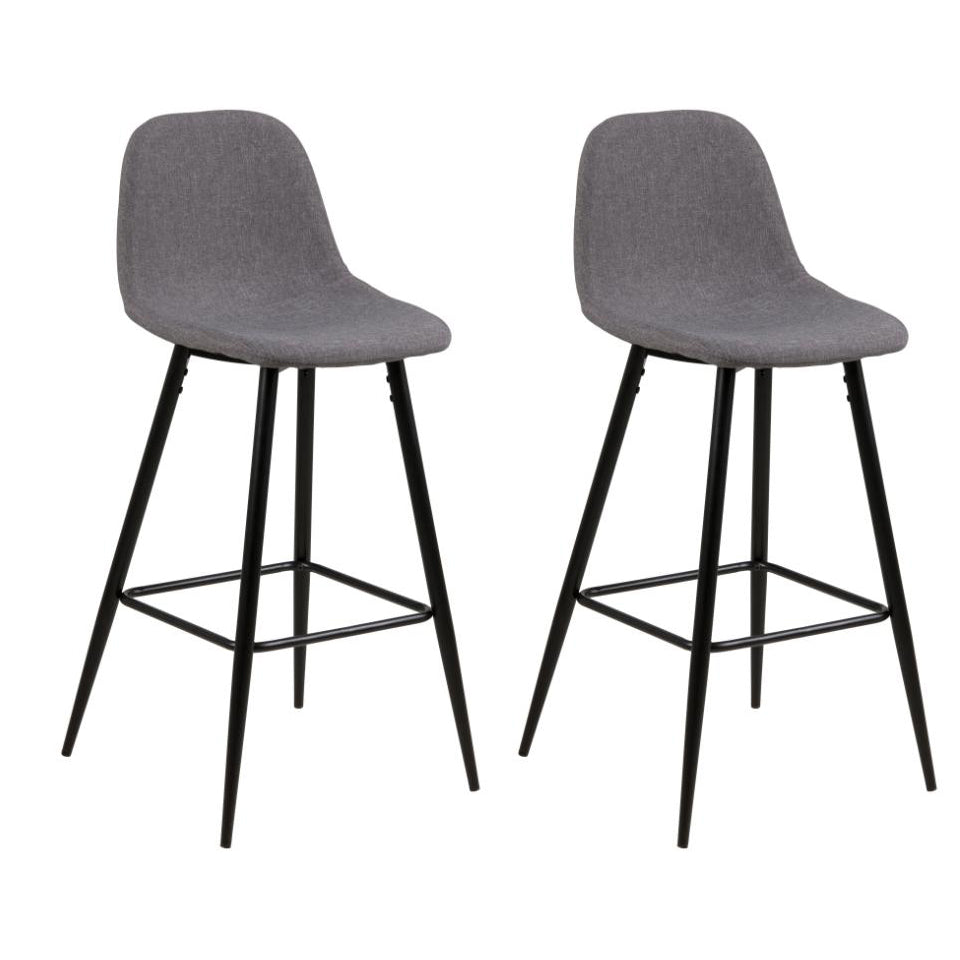 Wilma Fabric Bar Stool, Set Of 2 Comfort Bar Counter Stools With Black Metal Legs