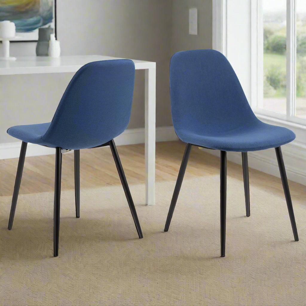 Wilma Bellana Fabric Chair In Grey Or Blue With Black Powder Coated Legs, Set Of 4