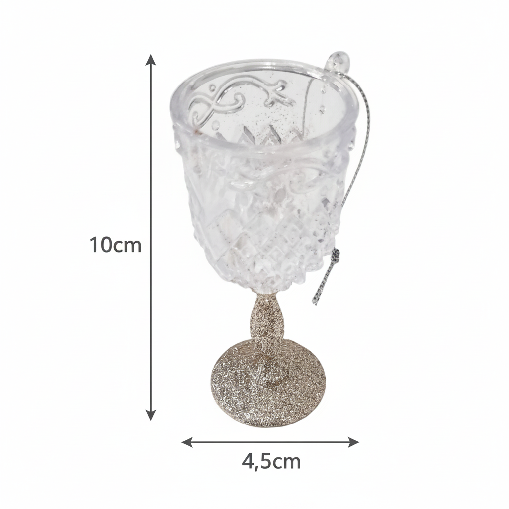 Wine Glass Christmas Tree Glitter Decoration, Glass look Acrylic Hanging in Blue, Rose Gold, Champagne Gold, or Silver