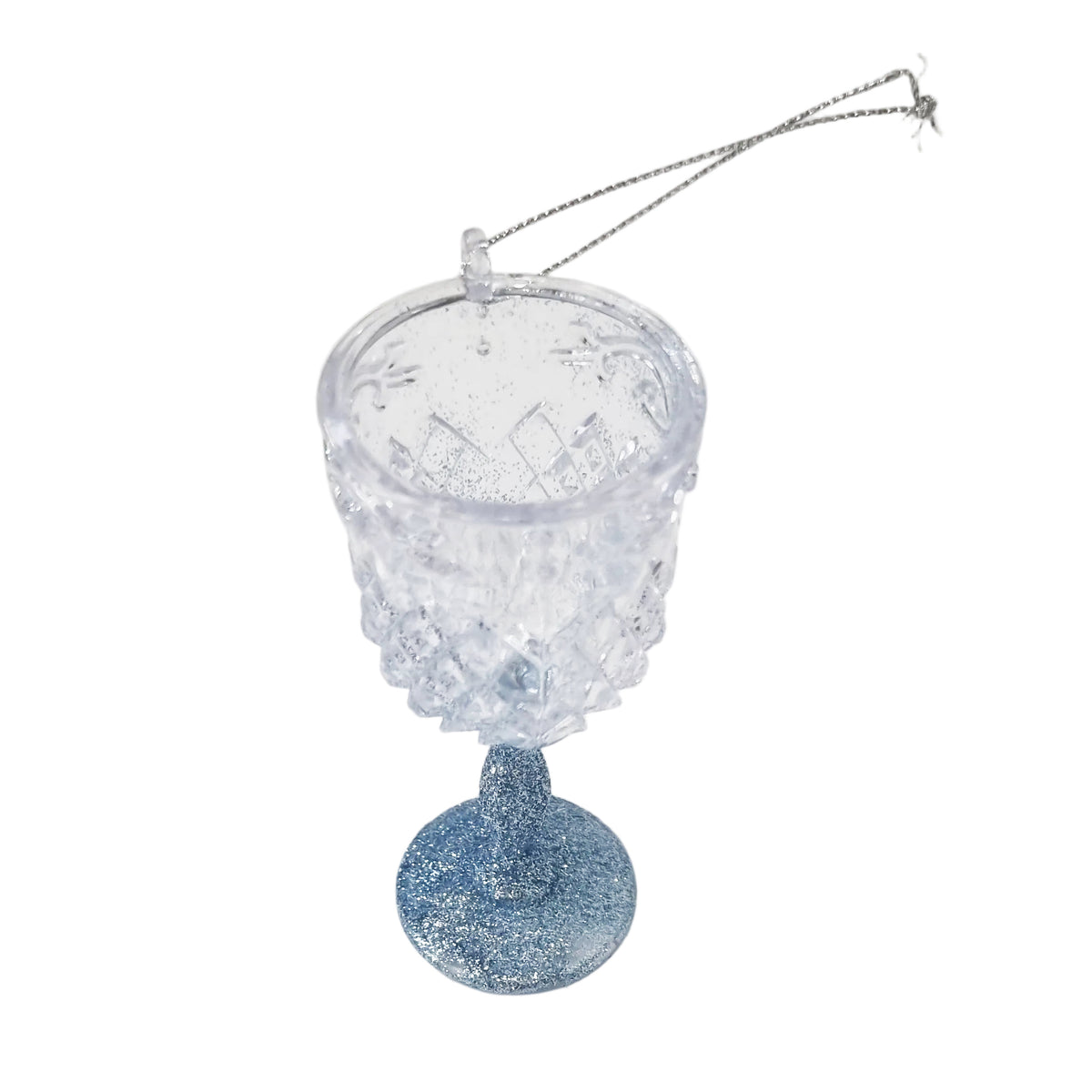Wine Glass Christmas Tree Glitter Decoration, Glass look Acrylic Hanging in Blue, Rose Gold, Champagne Gold, or Silver