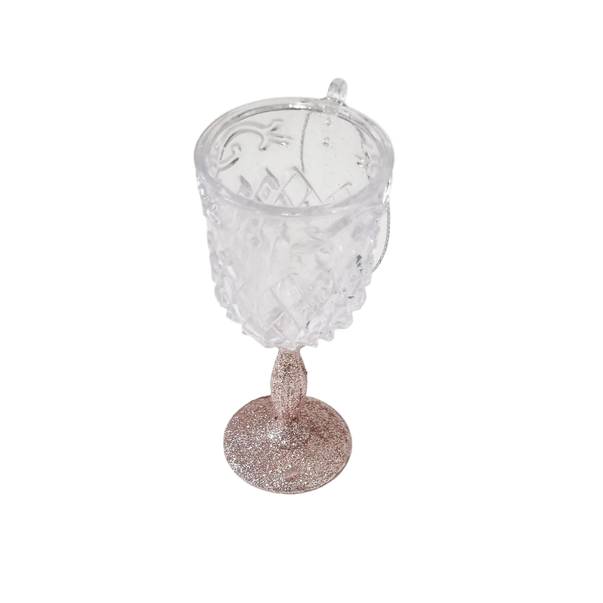 Wine Glass Christmas Tree Glitter Decoration, Glass look Acrylic Hanging in Blue, Rose Gold, Champagne Gold, or Silver