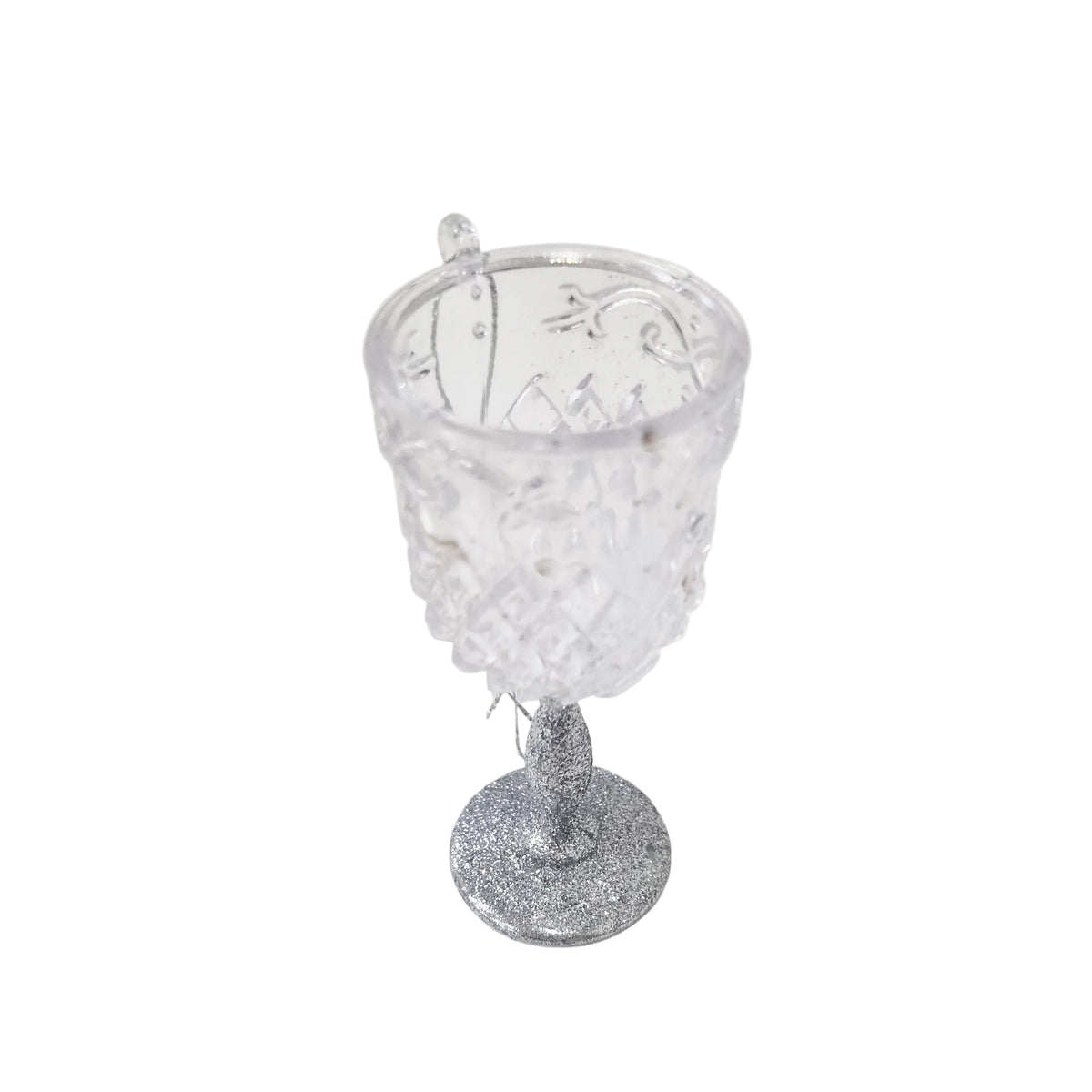 Wine Glass Christmas Tree Glitter Decoration, Glass look Acrylic Hanging in Blue, Rose Gold, Champagne Gold, or Silver