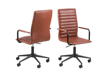 Load image into Gallery viewer, Two brown office chairs with black wheels on a white background

