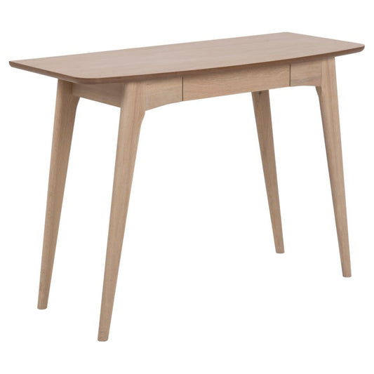 a solid oak wooden desk on a white background