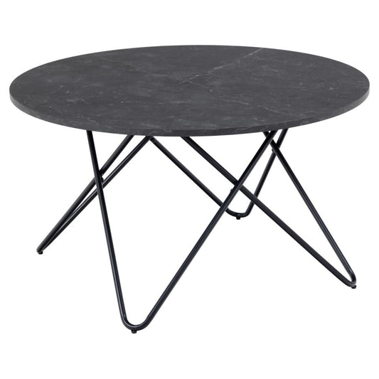 Wyre Round Coffee Table With Marble Melamine Top And Metal Base 80cm