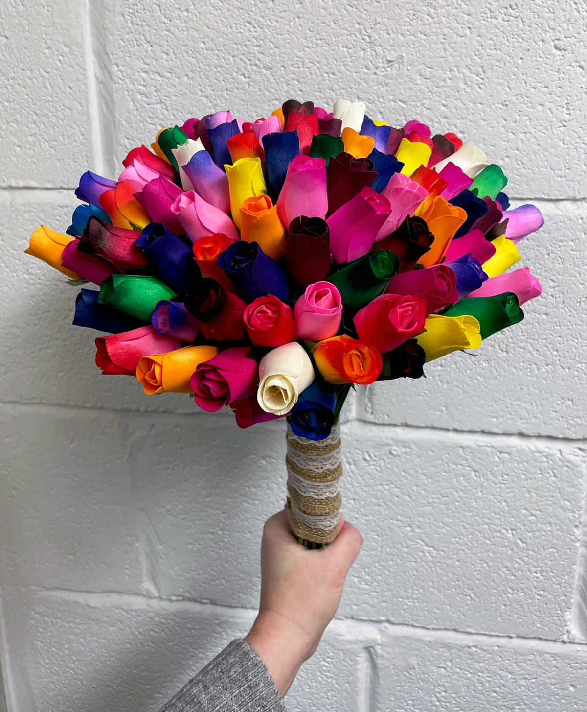Bouquet of 100 Mixed Bright Colours Wooden Roses - Choose Your Own Colours
