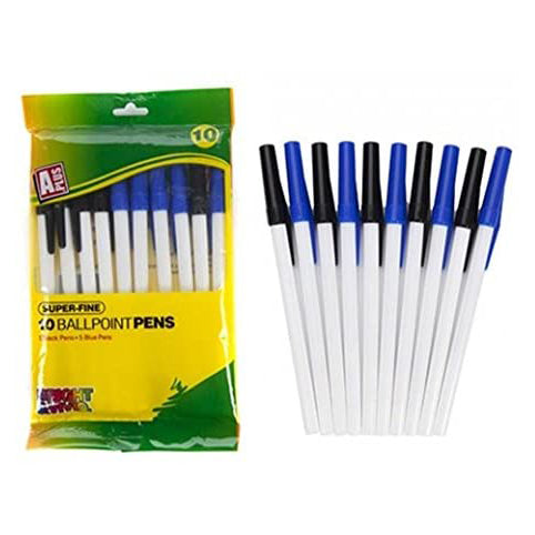 10 Superfine Ballpoint Pens - 5 Black and 5 Blue