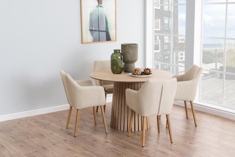Christo Lamella Round White Oak Dining Table Spacious 120cm Top