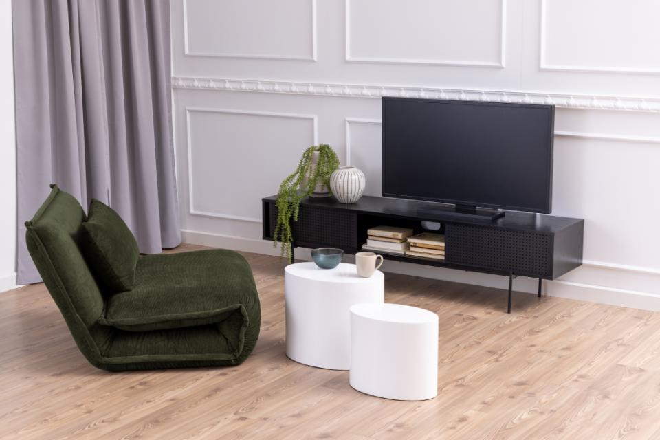 Angus Large TV Cabinet Unit With 2 Sliding Doors In Black 180x40x45cm