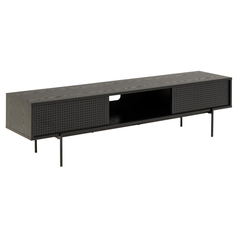 Angus Large TV Cabinet Unit With 2 Sliding Doors In Black 180x40x45cm