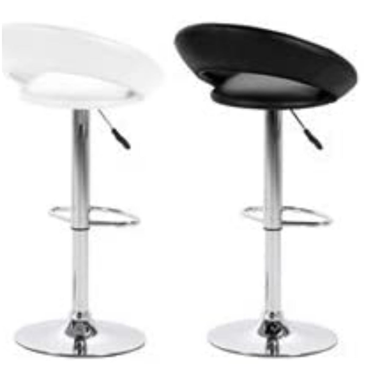 Plump Designer White Bar Stool, Adjustable Height Leather Seat And Backrest With Chrome Base And Footrest