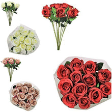 Load image into Gallery viewer, One Dozen Silk Rose Bouquet 12 Single Stem Artificial Celia Roses in Red, Ivory, or Dusky Pink
