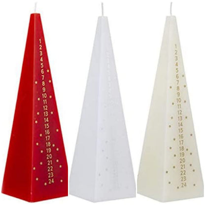 Christmas Advent Countdown Candle In Cone Shape, 15cm in Red, Ivory, Or White