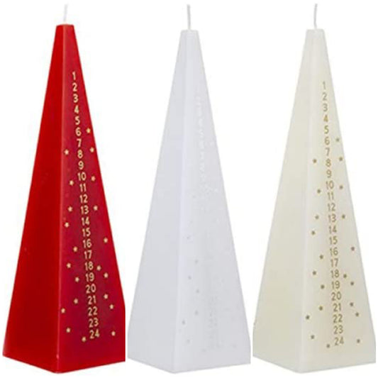 Christmas Advent Countdown Candle In Cone Shape, 15cm in Red, Ivory, Or White