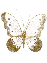 Load image into Gallery viewer, Medium Nylon Glitter Diamante Butterfly Decoration With Metal Clip On Reverse In Various Colours 18cm
