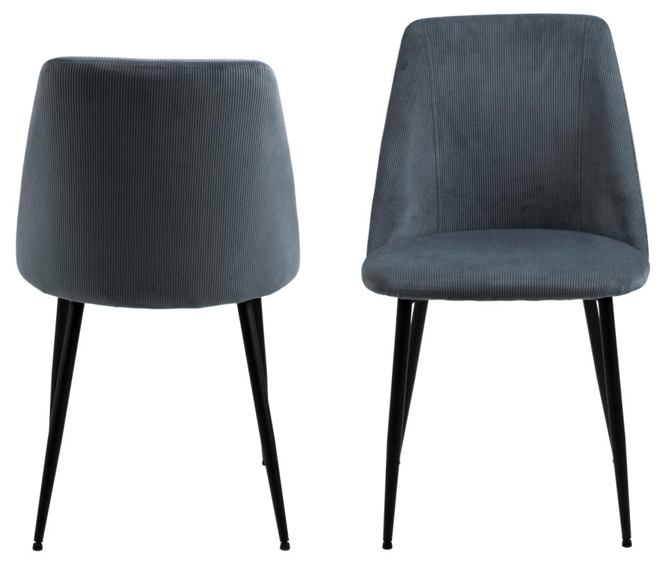 Ines Luxury Fabric Dining Chair In Grey With Black Metal Legs, Set Of 4 Chairs