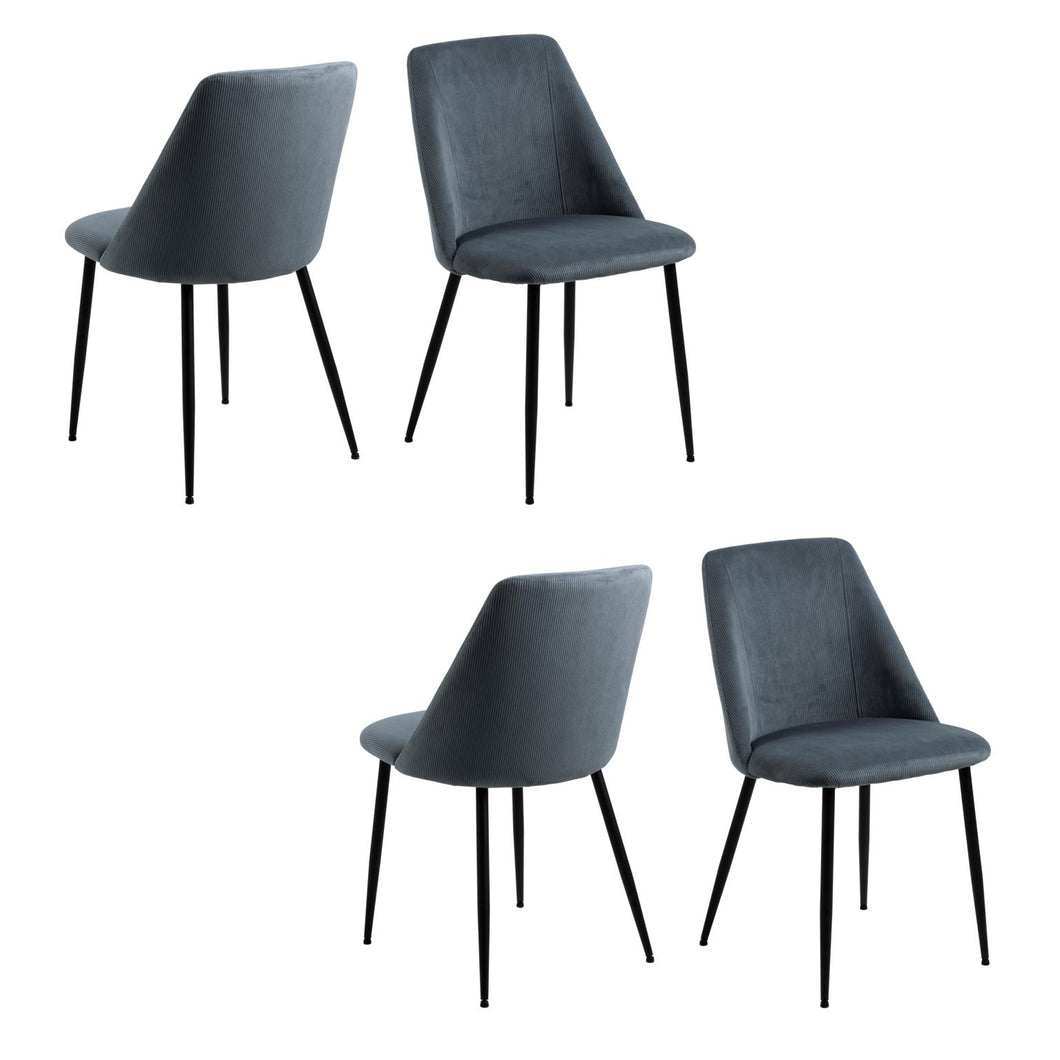 Ines Luxury Fabric Dining Chair In Grey With Black Metal Legs, Set Of 4 Chairs