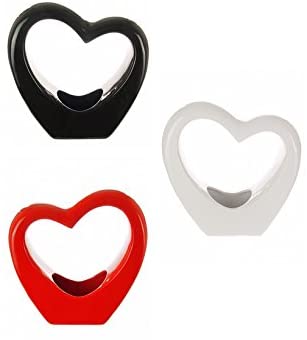 Small Heart Shaped Glossy Porcelain Plant Pot, Vase Or Ornament In Red Or Black
