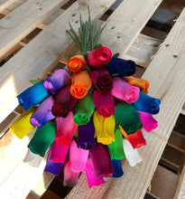 Load image into Gallery viewer, Bouquet of 36 Mixed Bright Colours Wooden Roses - Choose Your Own Colours

