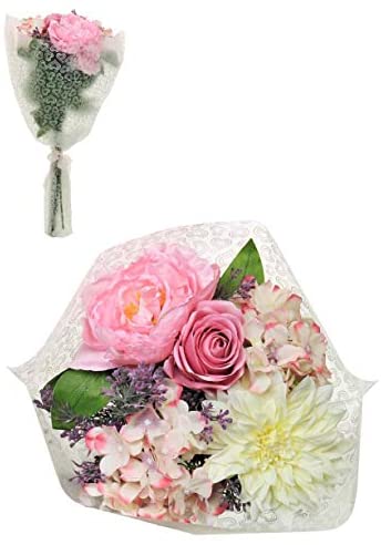 Artificial Flower Bouquet Peony and Dahlia Blush Pale Pink Gift Wrapped