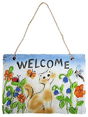 Welcome to the Garden Hanging Stone Sign, Choose Cats Or Dogs