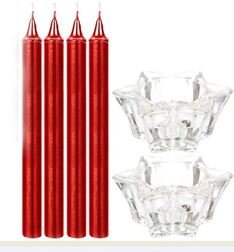 Candle Set Gift Pack, Set Of 4 Candles With 2 Glass Holders In Red Silver Or Gold
