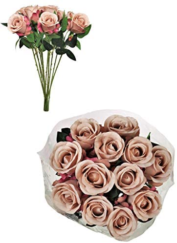 One Dozen Silk Rose Bouquet 12 Single Stem Artificial Flowers Celia Roses in Dusky Pink Home Decor