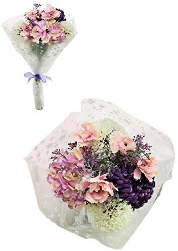 Stunning Artificial Flower Bouquet Frilly Poppy and Pom Pom Purple Pink Everlasting Flowers