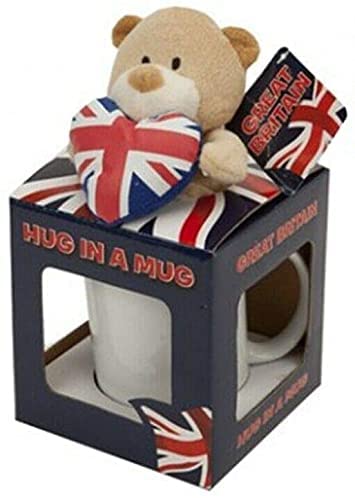 Hug in A Mug, Union Jack Teddy Bear Heart Mug in Presentation Gift Box