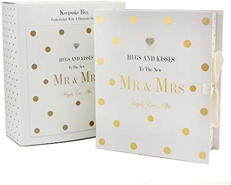 New Mr And Mrs Wedding Keepsake Gift Box With Embellished Diamante Heart 33x17x33cm