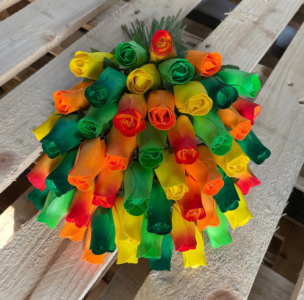 Bouquet of 50 Mixed Bright Colours Wooden Roses - Choose Your Own Colours