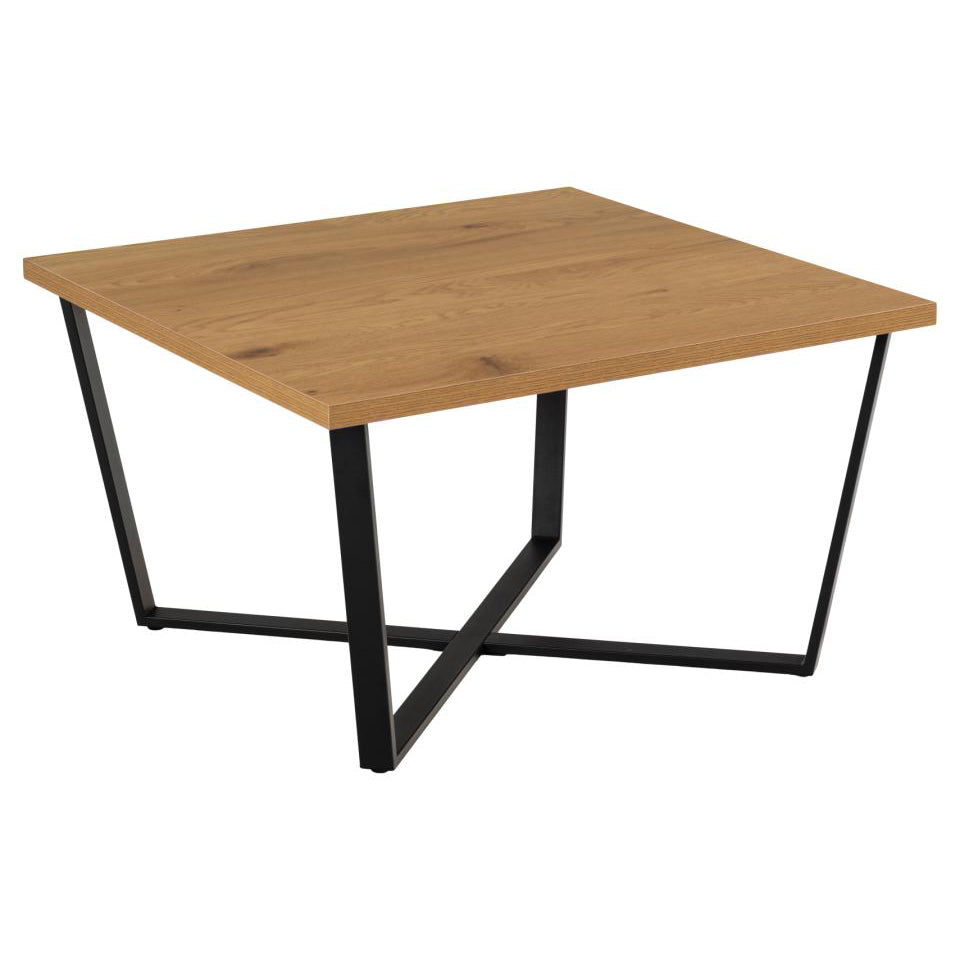Amble Square Coffee Table In Brown Oak Melamine Finish And Stylish Metal Base 75cm