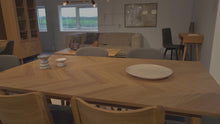 Load and play video in Gallery viewer, Negano Chene Designer Round Herringbone Oak Dining Table 120x75cm
