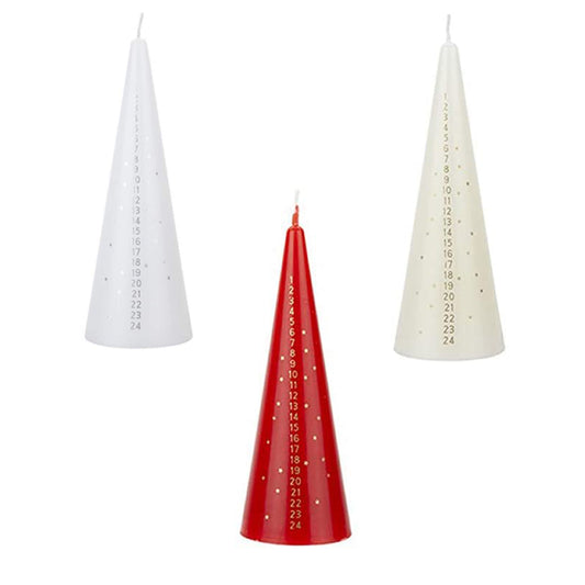 Elegant Advent Christmas Countdown Candle, 15cm Cone Shape in Red, Ivory, Or White