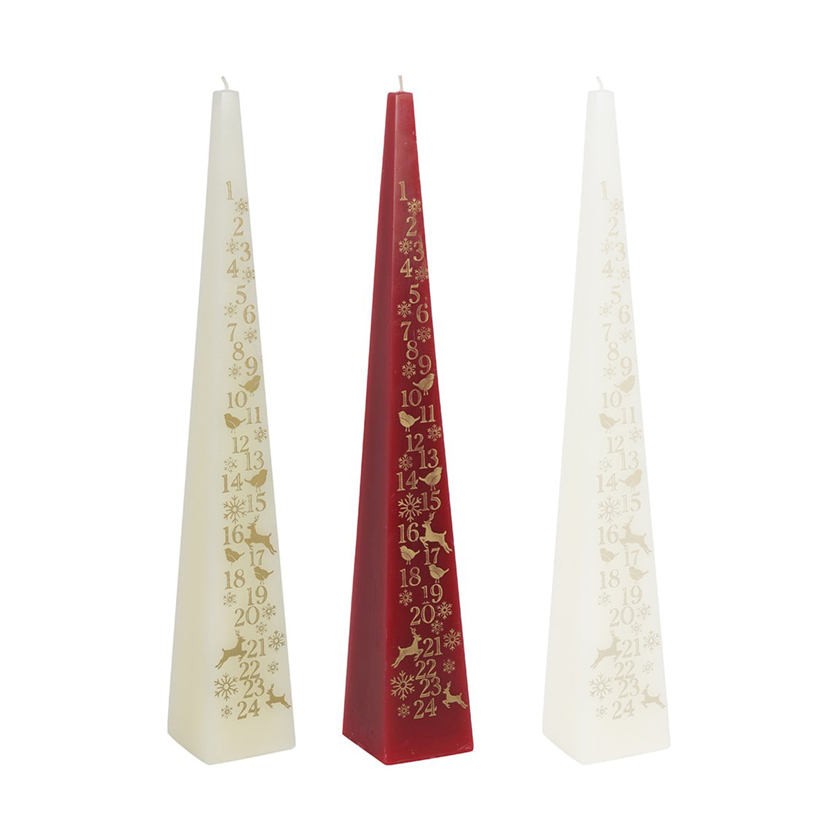 Luxury Advent Countdown Candle in Red, Ivory, Or White, Tall 31.5cm Pyramid Christmas Candle